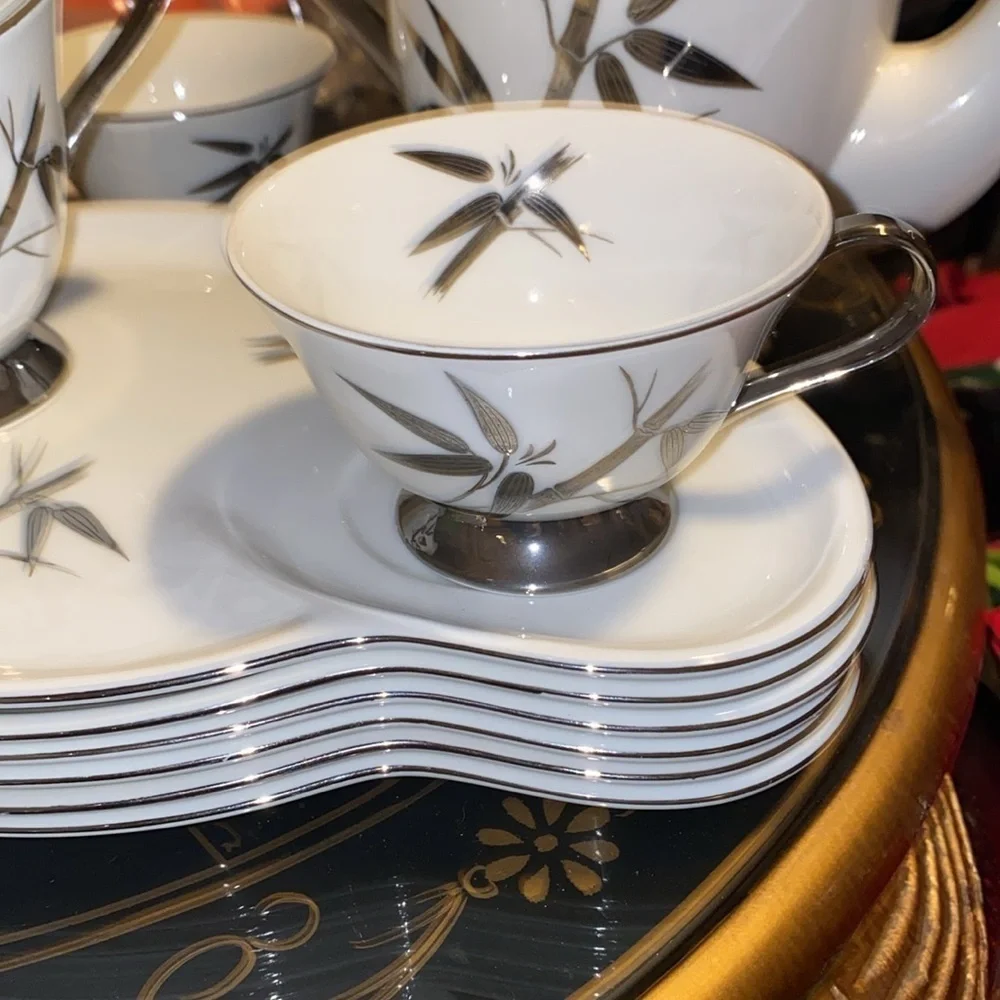 Antique 15pc Mid Century Seyei China Matrimony Tea Set Bamboo Shoots Japan